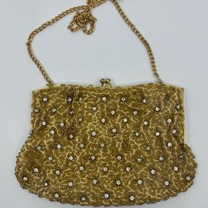 Vintage Elegant Gold rhinestone & Beaded Evening Bag